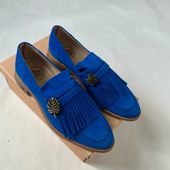 Scotch & Soda Bright Fringe Blue Suede Loafers Flats Leafs Shoes EU 40 US 8.5 - Picture 3 of 9